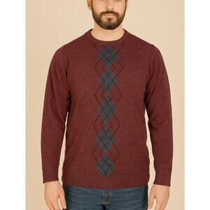 Geoffrey Beene burgundy argyle soft sweater long sleeve dress SZ M